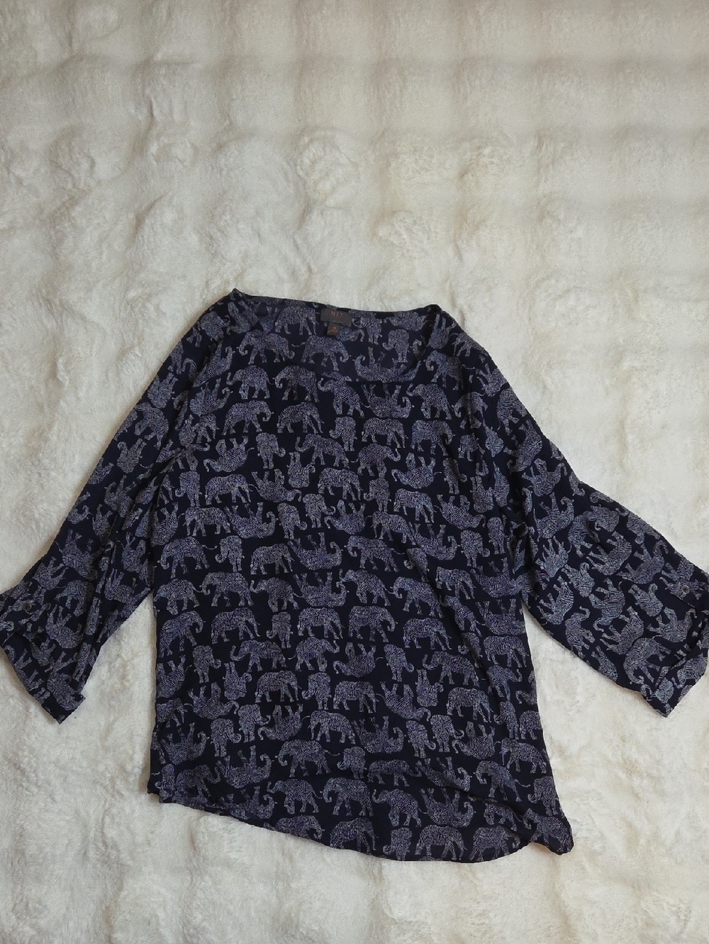 Navy Elephant-Print Lightweight Blouse